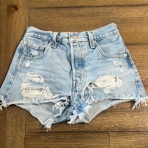 Levi's Blue Jean Shorts Distressed Frayed Hem junior size 23